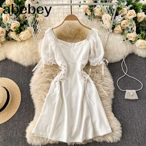 Moda Szczupła Wysoka Talia Bandaż Kobiety Dress Summer Eleganckie Gothic Black White Party Dress Dresses 210715
