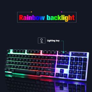 LED Podświetlenie USB Przewodowy Mechaniczny Gamer Keyboard Mysz Zestaw 1200DPI 104 Klucze do komputera Laptop