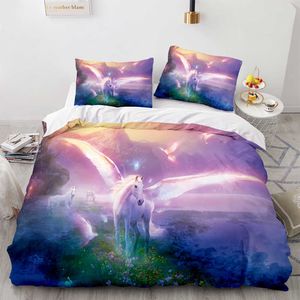 Unicorn Bedding Set Single Twin Full Queen King Size One-horned Horse Bed Aldult Kid Bedroom Duvetcover s 3d Print 036