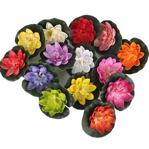 5 PZ 10 cm Loto Artificiale Ninfea Galleggiante Stagno di Fiori Serbatoio Pianta Ornamento Decorazione Stagno Giardino Domestico