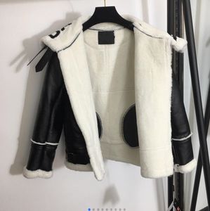Lamb fur collar stitching pu leather and fur coat down jacket , plus velvet to keep warm 822