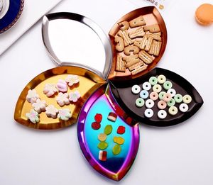 Yaratıcı Paslanmaz Çelik Depolama Plakaları Renkli Metal Oval Depolama Tepsi Moda Snacks Servis Plakaları Düğün Ziyafet Tepsisi LLF10610