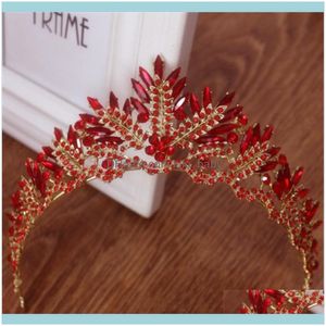 Gioielli per capelli Fermagli per capelli Barrettes 8 Stili Luxury Bridal Wedding Aessories Red Crystal Crown Ornament Partyprom Queen Diademi e gioielli Dr