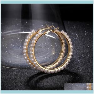 Hie Jeweltyrendrend Symulowany Pearl Hoop Kolczyki Kobieta przesadzona okrągła koreańska koreańska biżuteria biżuteria drenille prezenty 40 50 60 mm d