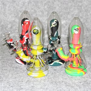 silicone Dab Oil Rig bubbler Smoking hand tobacco Pipe flexible concentrate glass bong silicon water pipes