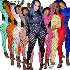 Kvinnor Jumpsuit Designer V-Neck Nightclub Sexy Eye Net Onesies Långärmad Byxor Slim Rompers Casual Clothes 9 Färger