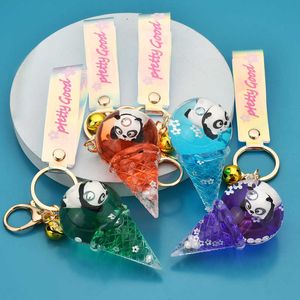 Akrylowa QuickSand Jasny Stożek Olejowy Keychain Cartoon Figurka Gigantyczna Panda Lody Brelok Keyring Car Ornament G1019