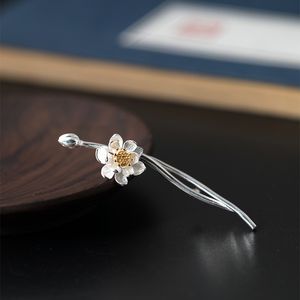 Louleur 925 Sterling Lotus flowers Handmade Women Men Collar 925 Silver Brooches Party Pectoral Jewelry Gifts