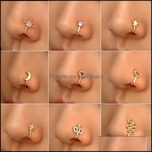 Nose Rings & Studs Body Jewelry 1Pcs Copper Crystal Heart Fake Ring Cuff Non Piercing Evil Eye Clip On Women Trendy Drop Delivery 2021 Chdpx