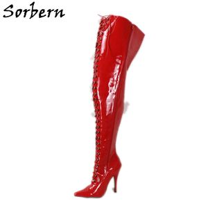 Sorbern – bottes personnalisées à jambes larges pour femmes, chaussures à talons hauts, Style arbre dur, entrejambe Long, cuisses, chaussures à bout pointu