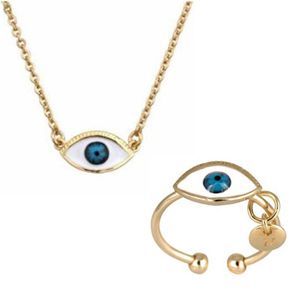Niche Wild Style Turkish Blue Eyes Ring Necklace Set Fashion Devil's Eye Tail Clavicle Chain Chains