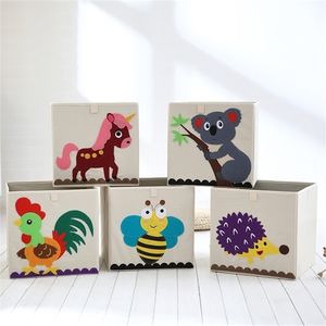 3D Embroider Cartoon Animal Folding Large Storage Box for kid Toys Sorting organizer box clothes book home storage bin 210922