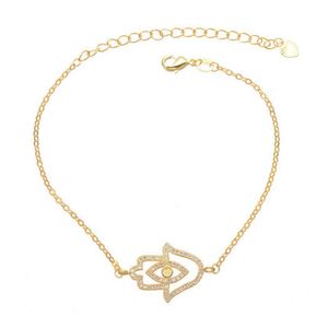 Simple Gold Plating Gemstone Hamsa Hand Eye Bracelet Adjustable