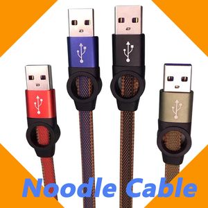 Typ C Micro USB-kablar 1m 3FT Ferrishjul Woven Nylon Nudlar 2.0a Snabb Laddare Flat Sync Noodle Data Hybrid Färg för Samsung LG Android Smart Phone Cable