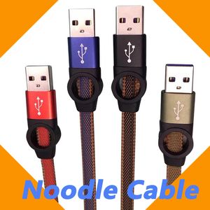 Tipo C Micro USB Cabos 1m 3FT Ferris Woven Woven Macarrão Nylon 2.0A Rápido Carregador Flat Sync Noodle Data Hybrid Color para Samsung LG Android Smart Thone Cable