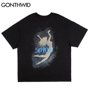 Tees Gömlek Hip Hop Karikatür Kız Punk Kaya Gotik Tişörtleri Streetwear Harajuku Rahat Pamuk Kısa Kollu T-Shirt Tops 210602