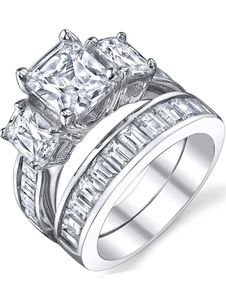 Wedding Rings Choucong Brand Unique Luxury Jewelry 925 Sterling Silver Three Stone Princess Cut 5A Cubic Zirconia Bridal Ring Set