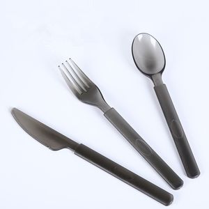 high quality translucent black food grade plastic spoon,extra thick knife and fork,party picnic tableware DH8585