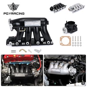 PQY - Aluminum Intake Manifold Throttle Body For 06-11 Honda Civic 04-08 Acura TSX K20Z3 Silver/Black PQY-IM52+6951