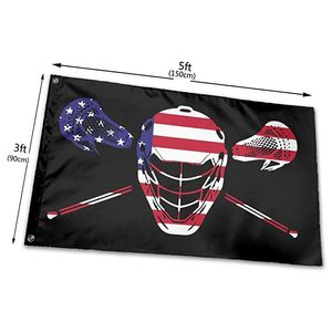 Lacrosse Americana Bandeira ao ar livre Vivid Color UV Fade Resistente Dupla Decoração Costura Bandeira 90x150cm Imprimir Digital Atacado