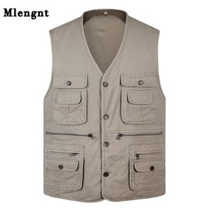 Classic Summer Men Vest Cotton Button Multi Pocket 3 Colors Sleeveless Jacket With Many Pockets Solid Big Size Travel Waistcoat 210923