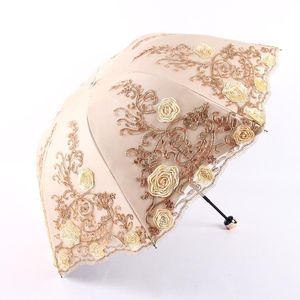 Guarda-chuvas 14 cores flor de ameixa guarda-sol rendas três guarda-chuva dobrável marca UV ensolarado / chuva sol feminino
