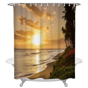 Tende da doccia Tropical Sunset Beach Stampa Tessuto Poliestere Impermeabile Home Bagno Decor Tenda con ganci