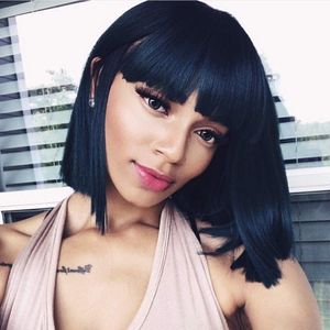 Short Bob blunt cut Wig with Bangs Human Hair Wigs Brazilian Straight for Black Women diva1 lace front 13x4