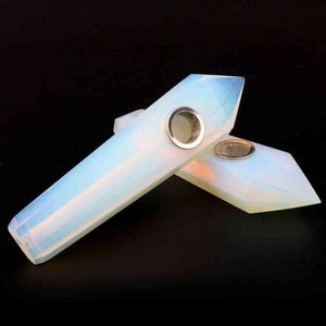 Crystals Opal pipe natural CRYSTAL quartz Tobacco portable Hand Pipes & Metal Carb Hole household smoking straight