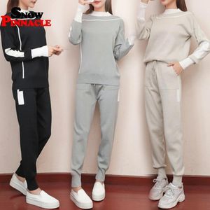 Women knitted sets Autumn fashion styled casual tops and long pants girls sweater costumes 210524