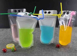 2000pcs Fedex/DHL 17OZ Drink Water Bottle Pouches Bags frosted Zipper Stand-up Plastic Drinking Bag with straw holder Reclosable Heat-Proof