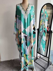 Plus Size Robe Thmitted Silk V Pescoço Imprimir Batwing Manga Tornozelo Vestidos Boêmios para Mulheres 210615