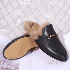 High Quality Womens Casual shoes Men Designer slippers Real fur Fashion Genuine Calfskin Indoor flat shoes Size 34-46 With box and shopping bags