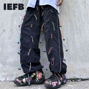 IEXB Erkekler Giyim İpli Fonksiyonu Casyak Sweapants Yüksek Sokak Boy Gevşek Geniş Bacak Pantolon 9Y3017 210715