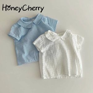 Summer Girls 'Shirt Proste Słodkie i Wszechstronne Z Krótkim Rękawem Loose Lapel Top Baby Girl Bluzka 210515