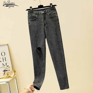 Vaqueros mujer kvinnor rippade jeans för grå stretch mode höst penna byxor hög midja skinny 11725 210508