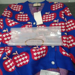 귀여운 사과 패턴 연인 스웨터 클래식 따뜻한 양모 카디건 스웨터 야외 거리 스타일 남성 여성 스웨터