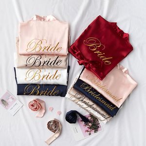 Pagliaccetti da notte in raso da donna Abbigliamento Simulazione Accappatoio di seta Sposa Abiti da damigella d'onore Vestaglia Rosso Rosa Champagne S-XXL