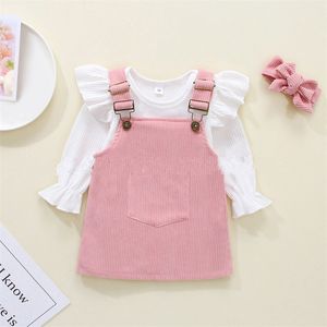 Baby 0-18M Autumn Girls Clothes Set Strap skirt Newborn Infant Girl Ruffles Corduroy Pocket Skirts Overalls Clothing 20211225 H1