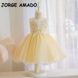 Летние дети девочек платье без рукавов сплошной цвет лук принцесса пианино спектакль детская одежда E892 210610