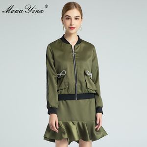 Ensemble de créateurs de mode printemps automne veste à glissière pour femmes hauts + jupe à volants ensemble deux pièces 210524