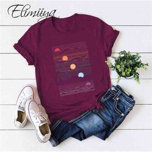 Elimiiya Abstract T shirt Women Oversized Print T-shirt Short Sleeve O-Neck Womens clothing Ladies Tops Tees Summer Top 210623