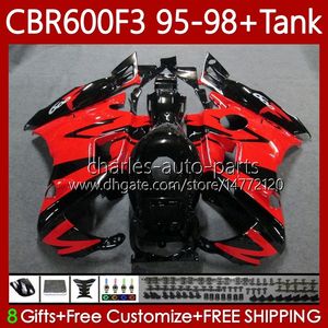 Fairings + Tank för Honda CBR 600 600F3 CBR600 F3 FS CC 1997 1998 1995 1996 Body 64NO.112 CBR600F3 600CC 600FS 95-98 CBR600-F3 CBR600FS röd svart 97 98 95 96 karosseri kit