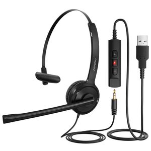 2.5mm Phone Headphones with Noise Cancelling Microphone, Single-Sided USB Home Headset with in-Line Control a53