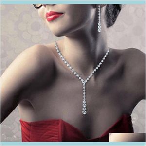 Bling Crystal Bridal Jewelry Set Sier Plated Naszyjnik Diament Kolczyki Biżuteria Ślubne Zestawy Dla Panny Młodej Druhna Damskie Drop Delivery 20
