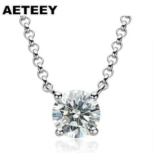 1.0Ct 6.5mm Round Excellent Cut Moissanite Pendant Necklace DF Color VVS1 18K White Gold Plated Silver 925 Fine Jewelry JE-09 Chains