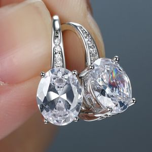 Brincos de noiva de casamento nupcial simples Brincos Branco / Azul / Verde Oval Cz Estilo Atépluente Jóias da eternidade para mulheres