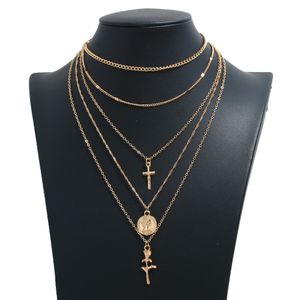 Pendant Necklaces Europe and United States border jewelry fashion trend of the female personality cross rose combination multilayer necklace