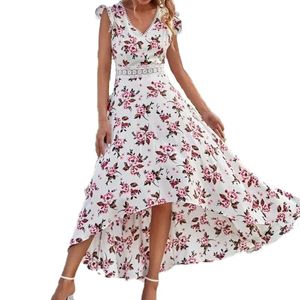 Casual Dresses V Neck Mid Waist Loose Dress Women s Clothing Printing Sleeveless Large Swing Lace For Women Bohemia