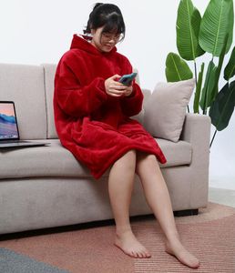 Men's and Women's Home Sleepwear, Lazy Clothes, Comfortable, Loose, Cold Warm Thickened Nightgown, Hooded Fleece Wearable Blanket